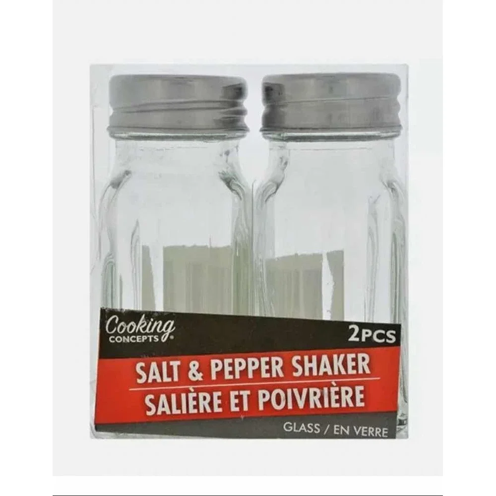 Cooking Concepts Clear Glass Salt and Pepper Shakers Set 2 Pack Metal